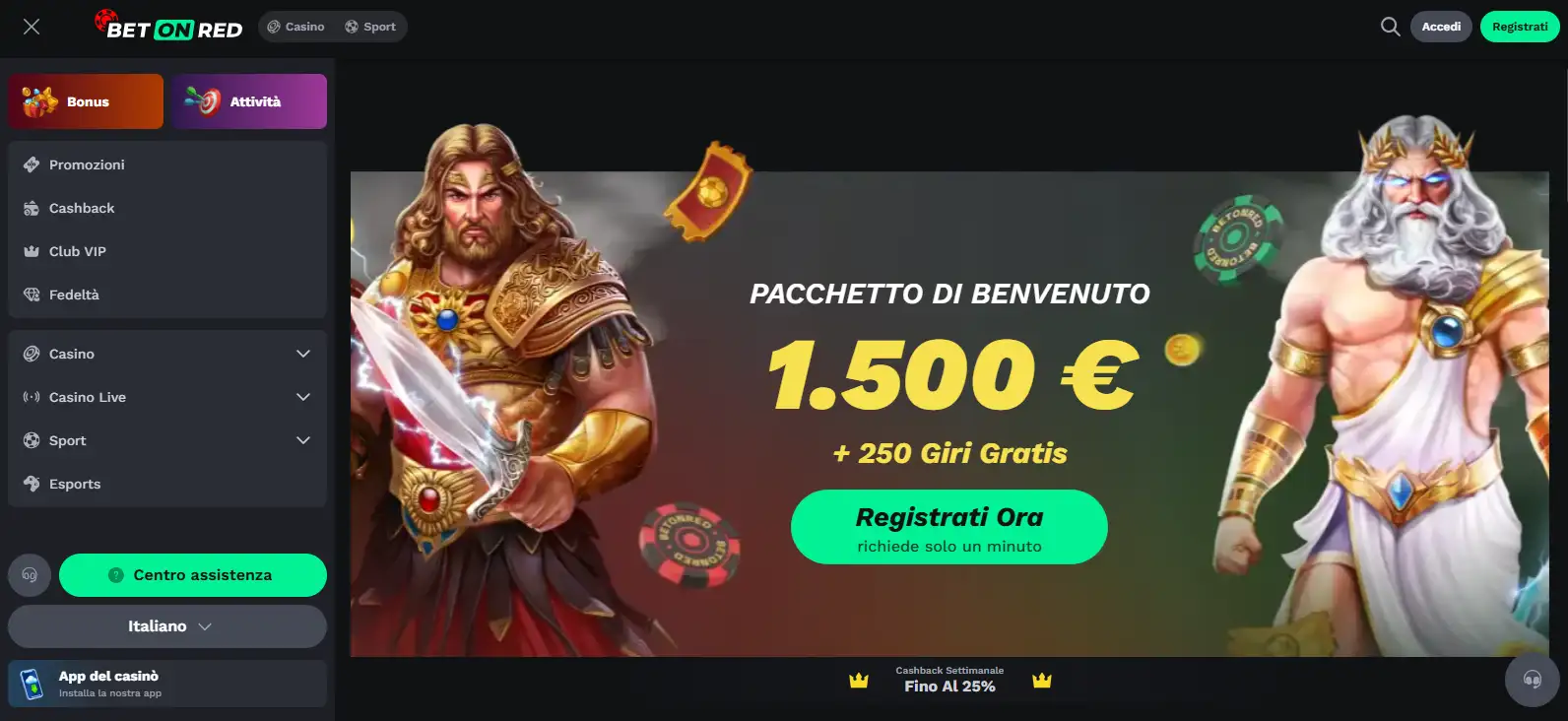 Homepage ufficiale Betonred con intestazione e navigazione visibili
